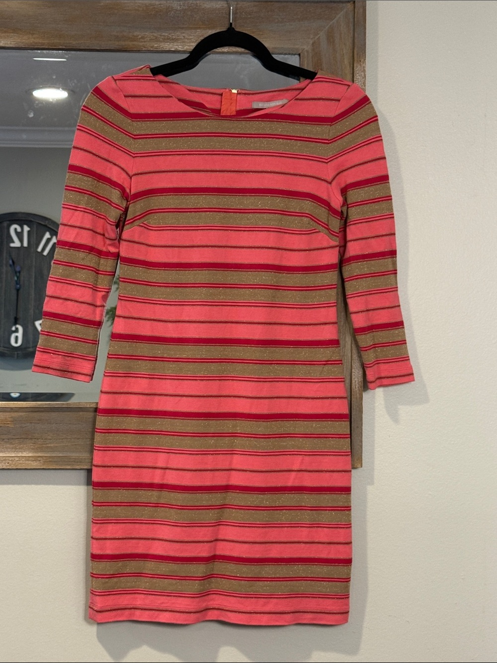 Banana Republic Pink and Olive Striped Long-Sleeve Dress
